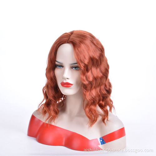 Synthetic red and brown cape curly hair wig, synthetic animation cosplay wig, cape curly hair wholesale